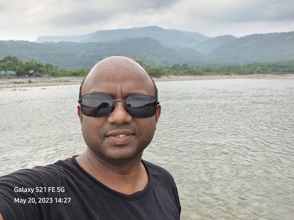 Calm river and mountains
